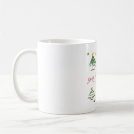 手描きのかわいいクリスマスツリーとリボンのパターン コーヒーマグカップ