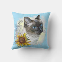 手描きのかわいいタイの猫とお花