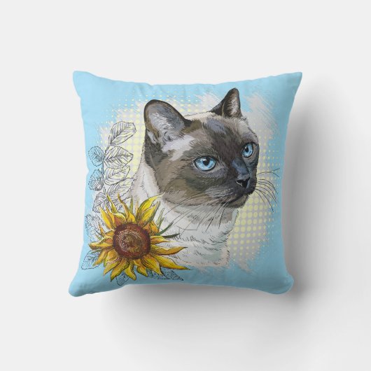 手描きのかわいいタイの猫とお花 クッション (裏面)