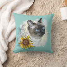 手描きのかわいいタイの猫と花
