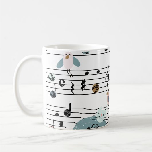 手描きのかわいい漫画の継ぎ目のない模様 コーヒーマグカップ (左)