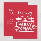 手描きのかわいい猫 メリークリスマス シーズンカード (正面/裏面)
