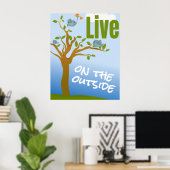 手描きのかわいい鳥たちと「Live On The Outside」 ポスター (ホームオフィス)