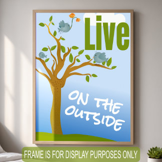 手描きのかわいい鳥たちと「Live On The Outside」 ポスター