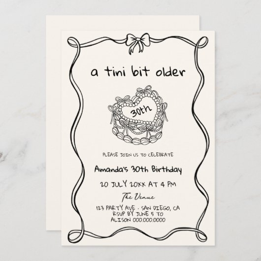 手描きのちょっぴり大人なクイックな誕生日パーティー 招待状 (正面/裏面)