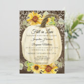 手描きのひまわりとパンプキンのツインテールライトの木の板 招待状 (スタンド正面)