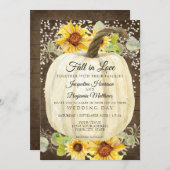 手描きのひまわりとパンプキンのツインテールライトの木の板 招待状 (正面/裏面)