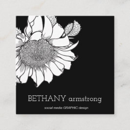 手描きのひまわりの茎　ブラック＆ホワイト スクエア名刺