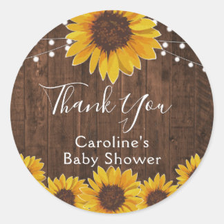 手描きのひまわり ストリング ライト ウッド ベビー シャワー ラウンドシール