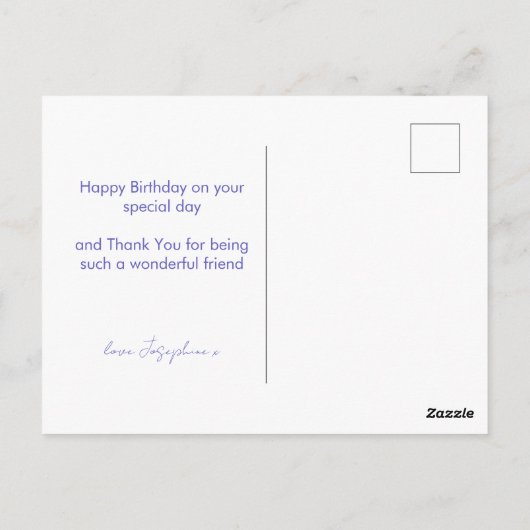 手描きのほんわかブルーのハッピーバースデー ポストカード (裏面)