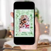 手描きのらくがきグリッターグリーンメリークリスマス 招待状