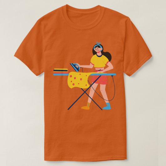手描きのアイロン掛け女性 Tシャツ (デザイン正面)