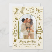 手描きのアーチ写真 ゴールド ベージュ クリスマス ハッピー (正面)