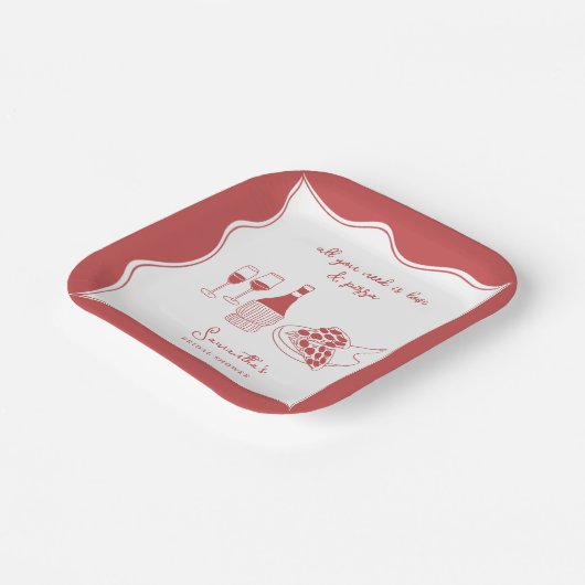 手描きのイタリアンピザとワインのウェディングシャワーデザイン ペーパープレート (傾斜あり)