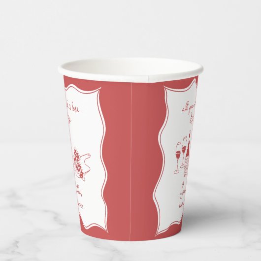 手描きのイタリアンピザとワインのウェディングシャワーデザイン 紙コップ (右)