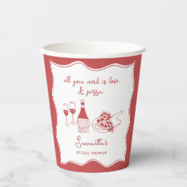 手描きのイタリアンピザとワインのウェディングシャワーデザイン 紙コップ