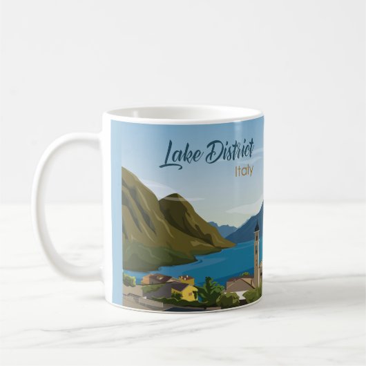手描きのイタリア湖水地方の風景スケッチ コーヒーマグカップ (左)