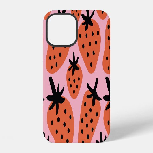 手描きのイチゴの無地デザインが楽しい。 iPhoneケース (裏面)