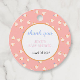 手描きのイラストがかわいいピンクのあひるの赤ちゃん シャワー フェイバータグ