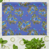 手描きのインクの花が描かれたティータオル キッチンタオル (折り畳み)