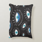 手描きのインディアン、アステカ族の目、羽毛f アクセントクッション (裏面(縦))
