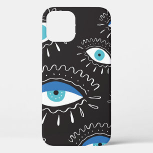 手描きのインディアン、アステカ族の目、羽毛f iPhone 12ケース