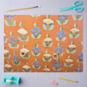 手描きのインドの花柄の壁掛けアート 薄葉紙 (クラフト)
