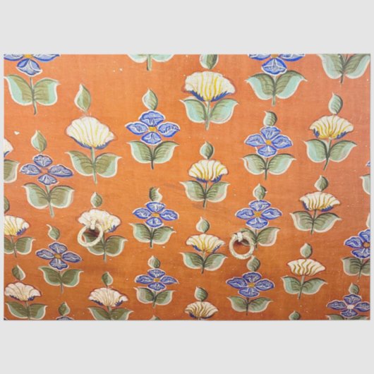 手描きのインドの花柄の壁掛けアート 薄葉紙 (正面)