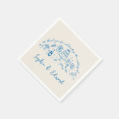 手描きのウィスキカルなラインアートの結婚式スタイル スタンダードカクテルナプキン (角)