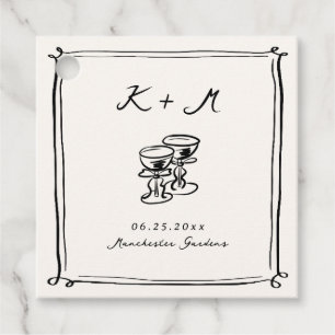 手描きのウィスキカルな結婚式の落書き フェイバータグ