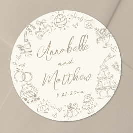 手描きのウィスキカルな結婚式 ラウンドシール