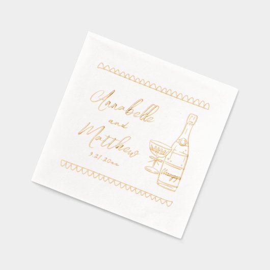 手描きのウィスキカルな結婚式 箔ナプキン (左)