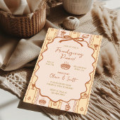 手描きのウィムジカルなフレンドギビング・ポットラック・ディナー 招待状