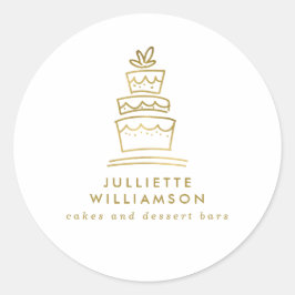 手描きのウェディングケーキ ホワイト＆ゴールド ラウンドシール