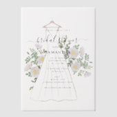 手描きのウェディングドレスと花のブライダルシャワー ベラム紙招待状 (正面)