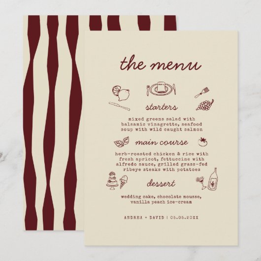 手描きのウェディングメニューカード 招待状 (正面/裏面)
