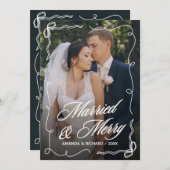 手描きのウェーブボウフレーム 結婚 おめでとう 新婚 フォト シーズンカード (正面/裏面)