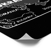 手描きのウクライナと近隣諸国の白線地図 ポスター (角)