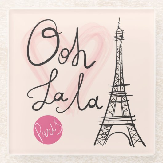 手描きのエッフェル塔 ガラスコースター (正面)