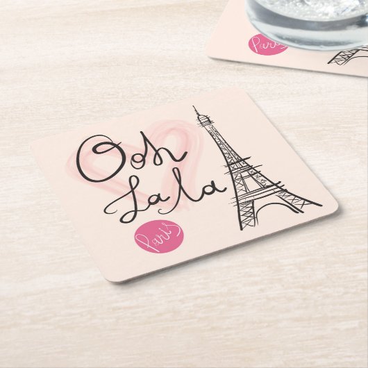 手描きのエッフェル塔 スクエアペーパーコースター (アングル)