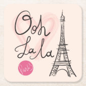 手描きのエッフェル塔 スクエアペーパーコースター (正面)