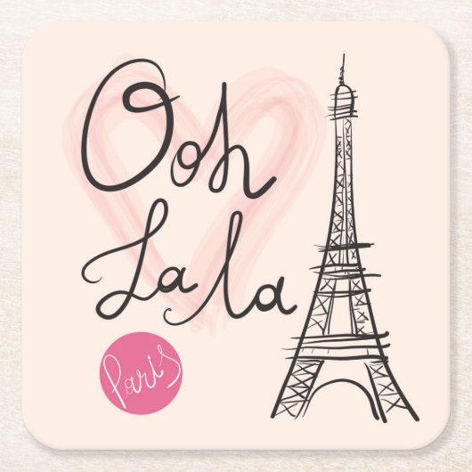 手描きのエッフェル塔 スクエアペーパーコースター (正面)