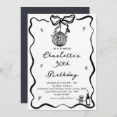 手描きのエレガントなディスコボール 30歳の誕生日 招待状 (正面/裏面)