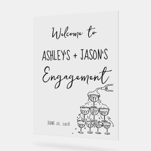 手描きのエンゲージメント ウェルカムサイン アクリルサイン (傾斜)
