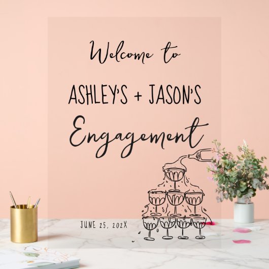 手描きのエンゲージメント ウェルカムサイン アクリルサイン (ウェディング)