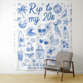 手描きのオーシャンブルーの20代の誕生日 タペストリー (インサイチュ)