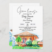 手描きのオープンハウスベイビーシャワー 招待状 (正面/裏面)