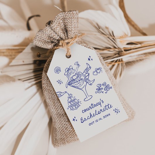 手描きのカウガール・バチェロレッテ・ウィークエンド ギフトタグ
