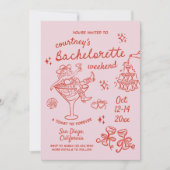 手描きのカウガール・バチェロレッテ・ウィークエンド 招待状 (正面)