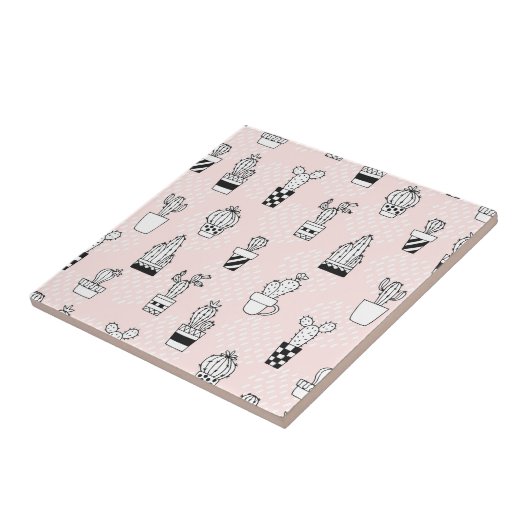 手描きのカクタスのかわいい柄 タイル (側面)